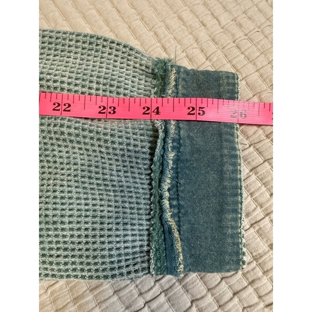 Womens Sage Green Beachy Lightweight Waffle Knit Henley Hoodie Indie Oversized - Picture 7 of 12